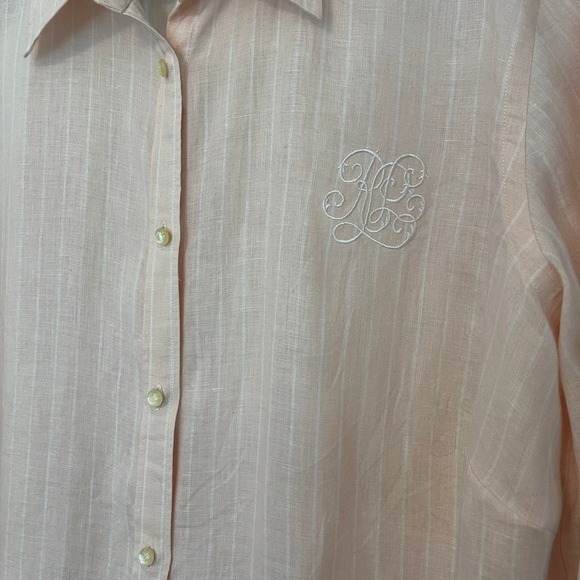 Ralph Lauren Logo Embroidery Women's Linen Shirt Size 1X - Picture 2 of 7